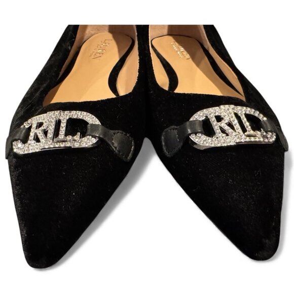 LAUREN Ralph Lauren “Lilah” Ballet Flats –Black Velvet with Rhinestones Size 7.5 - Picture 2 of 6